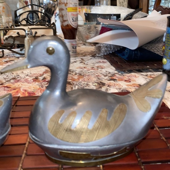 Vintage set of 3 Bi-Metal Pewter & Brass DUCK TRINKET/BOX Heavy pewter w/brass - Picture 4 of 10